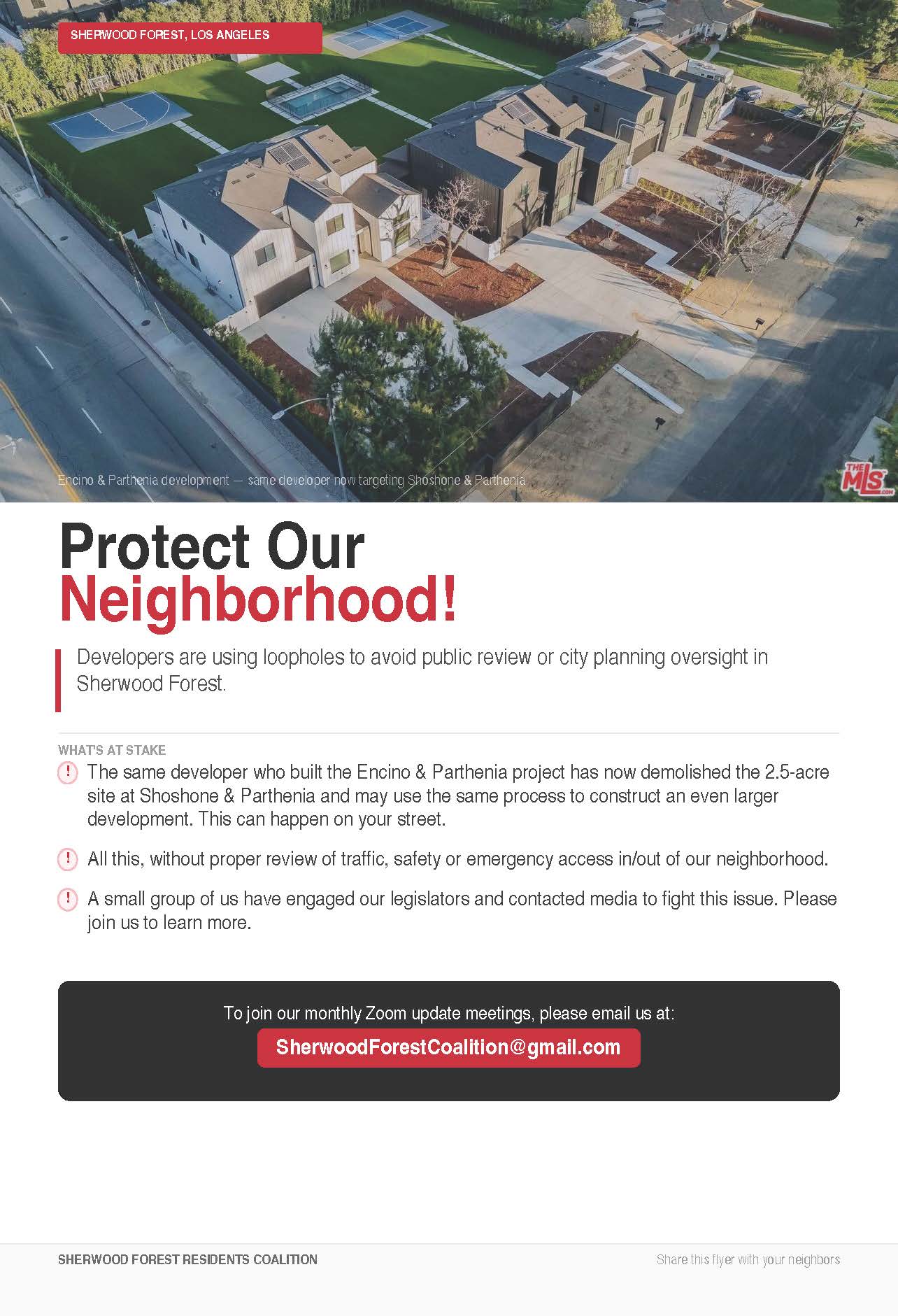 Sherwood Forest Coalition Flyer — Protect Our Neighborhood